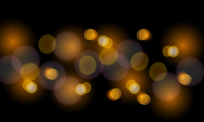 Abstract blur golden circle bokeh black background. defocused lights background.