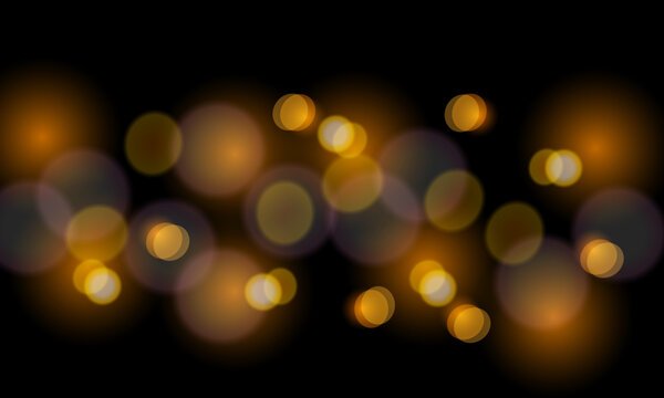 Abstract blur golden circle bokeh black background. defocused lights background.