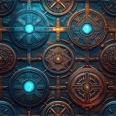 Seamless Cosmic Hieroglyphs Texture – Mysterious Sci-Fi Language
