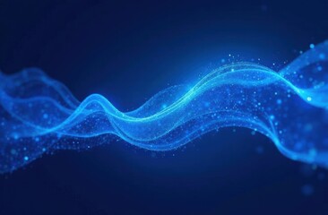 Dynamic wave of blue particles. Futuristic point glowing wave. Digital structure flow. Data technology background.