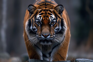 Fototapeta premium Majestic Tiger Stands Proud in Golden Grasslands During Twilight Hours, Showcasing Strength and Beauty in Its Natural Habitat