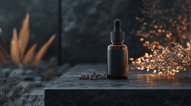 A sleek glass bottle, its dark hue reflecting the natural oils within, held the essence of the forest: a dropper filled with the aromatic elixir of fir, cedar, and pine.