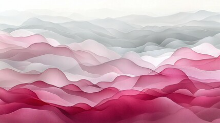 Abstract Pink and Gray Mountain Landscape Watercolor