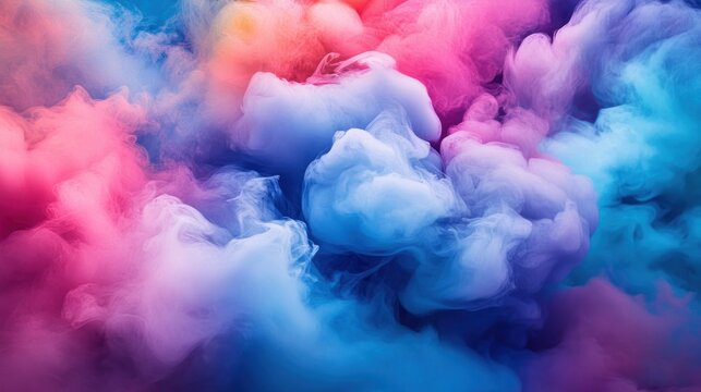 Vibrant colorful smoke clouds fill the frame, swirling in a mix of pinks, blues, and oranges.  A study in dynamic color and motion