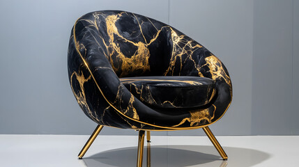 Luxurious black gold accent chair on white floor for elegant interior design mood