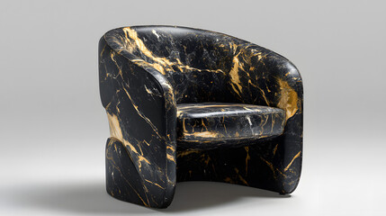 Luxury Black and Gold Marble Armchair in Studio Elegant Interior Design Stock Photo