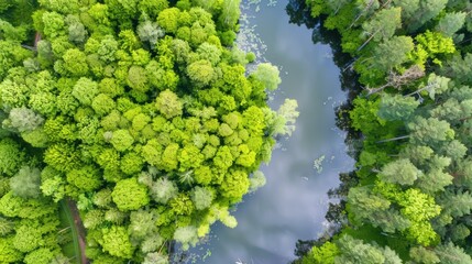Naklejka premium Breathtaking Aerial View: River and Lush Green Forest in Tuchola Natural Park