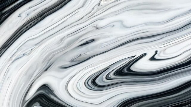 Abstract Black and White Fluid Marble Swirls Texture Motion Background in 4K.