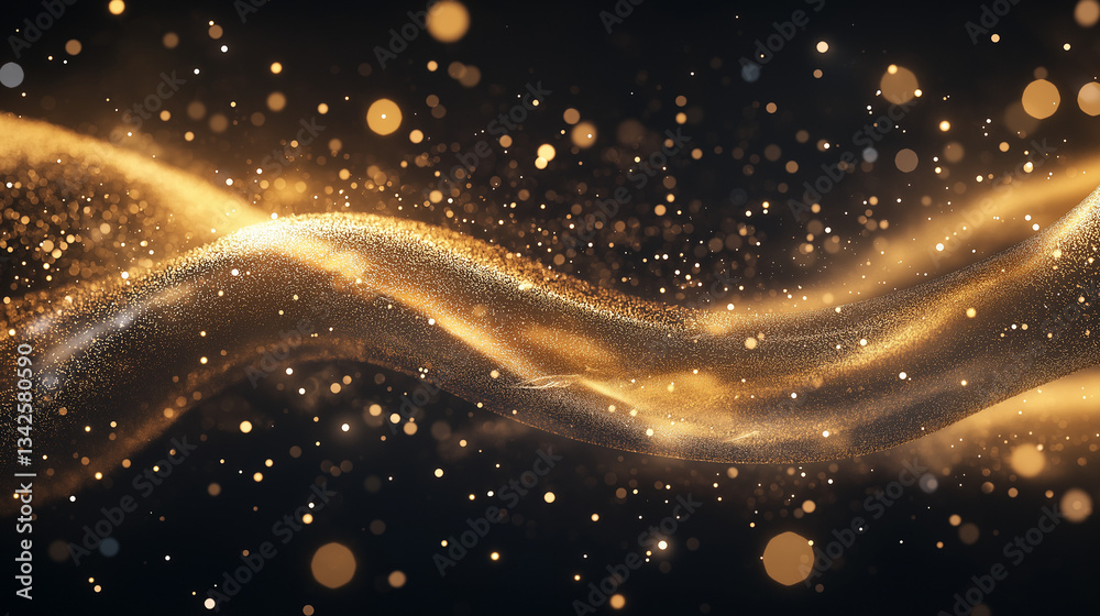 Canvas Prints golden sparkle wave: a mesmerizing golden wave of shimmering particles against a dark backdrop, crea