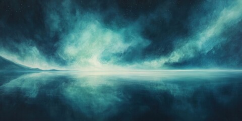 Fototapeta premium Serene Abstract Seascape with Ethereal Clouds and Reflections, Blue and Teal Dreamscape.