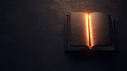 Glowing Open Book on Dark Background Mystical Magical Knowledge Wisdom Illuminated Pages