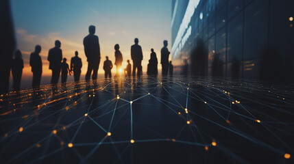 abstract professional business team people innovation connection of line from nail node to node on Smart Innovation city with connection cyber security network reciprocity , networking concept