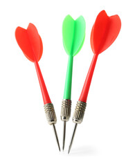 Colorful dart arrows isolated on white. Sports equipment