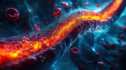 Cardiac stent for coronary atherosclerosis. Cardiac stent in blood vessel enhancing blood flow