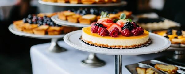 Delicious Cheesecake Topped with Fresh Raspberries Strawberries Blackberries