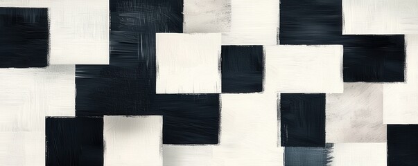 A modern abstract pattern featuring black and white shapes and texture.