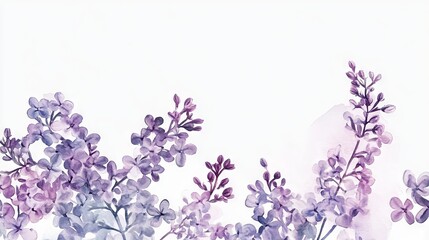 watercolor lush branches of lilac, branches of lilac on white background is isolated