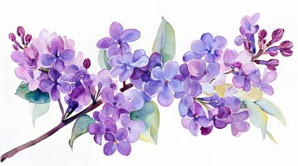watercolor lush branches of lilac, branches of lilac on white background is isolated