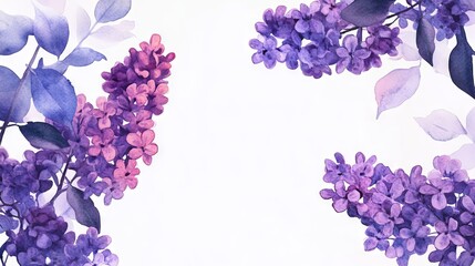 watercolor lush branches of lilac, branches of lilac on white background is isolated