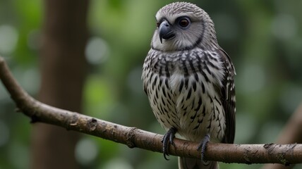 Close-up of a small owl perched on a branch
