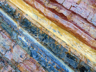 Beautiful rock layers at Quarry Beach, Mallacoota, Australia. Stunning formations of colorful rock...
