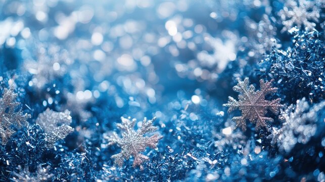 A serene backdrop of shimmering blue and silver snowflakes, evoking the magical ambiance of the holiday season.
