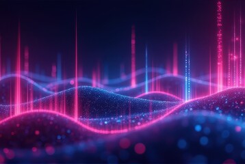 Naklejka premium Abstract Data Flow Visualization: Pink and Blue Energy Waves