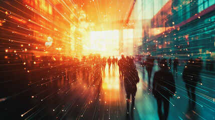 Fototapeta premium abstract professional business team people innovation connection of line from nail node to node on Smart Innovation city with connection cyber security network reciprocity , networking concept