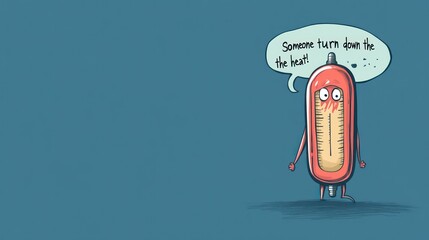 Animated thermometer character complains about heat humorous scene digital art cartoonish style playful perspective