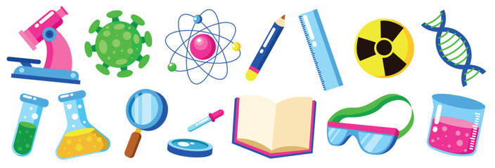 Set of science and chemistry element flat vector illustration