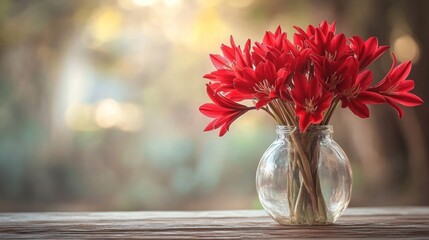 Red flowers in a clear glass vase