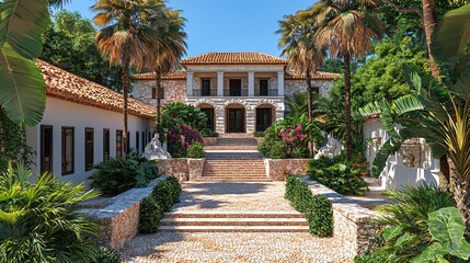 Tropical Estate, Grand Entrance, Lush Garden