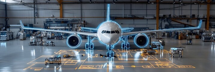 Expansive aircraft maintenance hangar equipped with state of the art diagnostic technology and specialized tools for efficient aircraft servicing and repairs