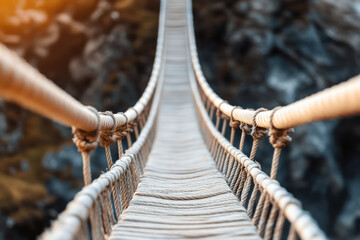 A stunning view of a suspension bridge, showcasing its intricate design and connection to nature, inviting adventure.