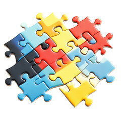 Colorful jigsaw puzzle pieces joined together. Teamwork, problem-solving, and connection concept. isolated on transparent background