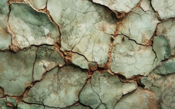 Cracked green wall texture with weathered rock surface patterns