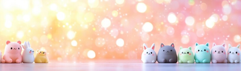 Naklejka premium Cute animal figurines, bokeh background