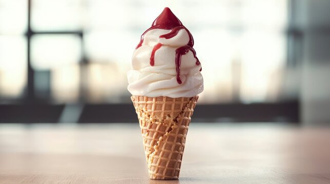 Delicious Soft Serve Yogurt Ice Cream Cone with Berry Topping