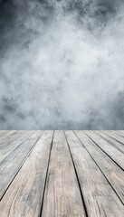 Rustic wooden planks meet a textured, grey wall. A simple yet evocative backdrop for various visual displays.