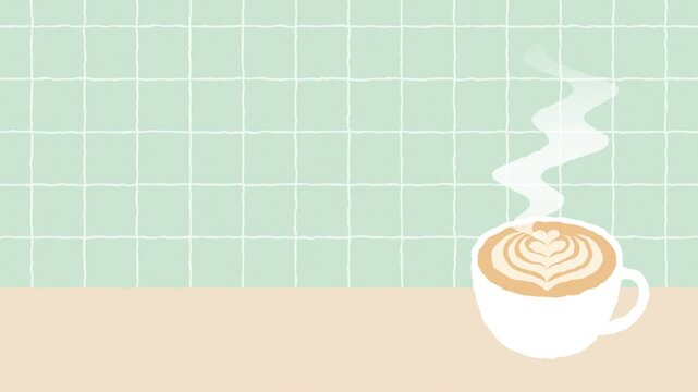A cup of coffee or cappuccino on the table with steam animation