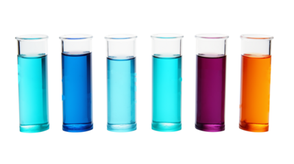 Colorful Liquids in Test Tubes Science Experiment Stock Photo on white and transparent Background	