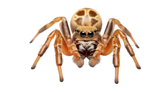 Closeup of a vibrant jumping spider detailed macro photography on white and transparent Background	