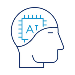 Futuristic Brain Vector Icon – Human Head with AI Chip Representing Advanced Neural Technology, Brain-Machine Interfaces, and Cognitive Systems