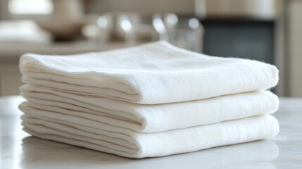 A set of crisp, off-white linen napkins, woven from the finest natural fibers, exuding an air of timeless elegance and effortless sophistication, ready to elevate your dining experience.