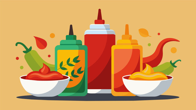 Spicy and flavorful sauces are a signature of this restaurant elevating even the simplest dishes to new levels.. Vector illustration