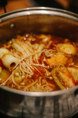 close up tasty home made spicy soup or Tom Yum Kung. Thai spicy food, Asian food
