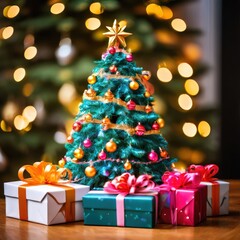 an AI Image Generator, Beautifully Decorated Christmas Tree Surrounded