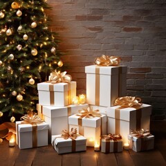 an AI Image Generator, Elegant Christmas Gifts Under a Decorated Tree