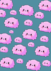 cute pink fluffy cloud pattern with smiling faces