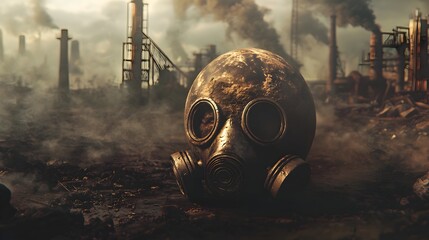 Against the backdrop of numerous factories and a murky sky full of smoke, it is a powerful reminder of the environmental challenges we face and the importance of action to protect our planet.